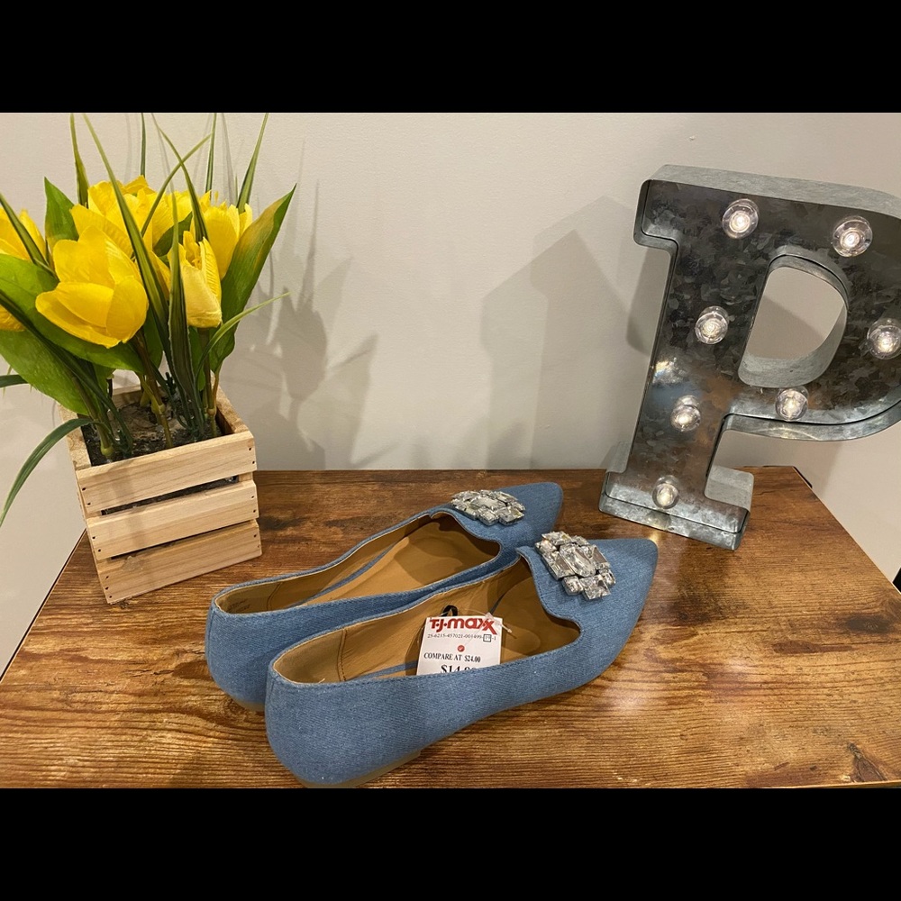 Rampage Chambray Flats with Diamond Broach